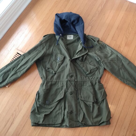 Vintage Army Shirt Jacket Hoodie Shacket OOAK Olive Green Blue Size Small - Picture 8 of 10